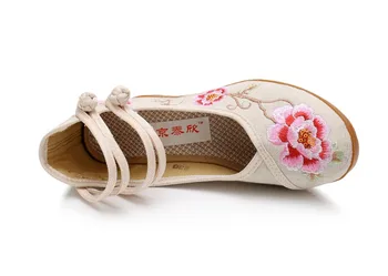 Izšūti Sieviešu Sūkņi Sieviete, Etniskā Vintage Slēptās Papēža Kurpes Zapatos Mujer De Kāzu Dāmas Hanfu Kurpes, Kokvilnas Audums Ar Ziedu Rakstu