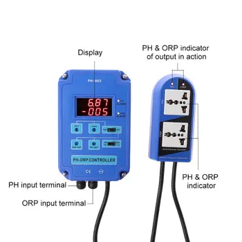 Digitālo pH ORP Viskozitāti 2 in 1 Kontrolieris Uzrauga w/ Izejas Jaudas Releja Kontroles Elektrodu Zondi BNC par Akvārija Augi Hidroponika