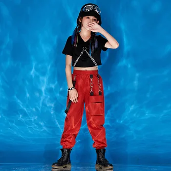 Bērniem Atdzist Hip Hop Apģērbu Melnā Ķēdes Kultūraugu Top T Krekls Streetwear Taktiskās Kravas Bikses Meitenēm Džeza Deju Tērpu Apģērbs