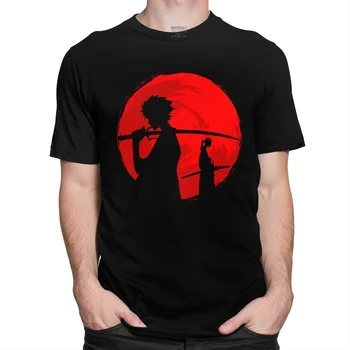 Krāšņs Sarkani Mēness Samurai Champloo T Krekls Vīriešu Manga, Anime T-krekls ar Īsām Piedurknēm Kokvilnas Tshirt Atpūtas Mugen Fuu t-veida Topi Merch