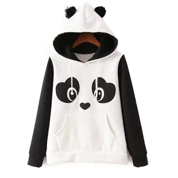 Gudrs Panda Apģērba Krāsu Bloku Sporta Krekls Poleron Mujer Ir 2021. Melna Balta Auss, Pūkains Pelēkā Vārna Izšūšanas Ar Garām Piedurknēm Hoodies Sievietēm