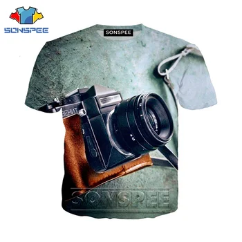 Smieklīgi 3d Drukas Gadījuma Kamera Punk T krekls Filmu Streetwear Vīriešiem Beach Sieviešu Modes T-krekls Harajuku Krekli O Kakla Džemperis Tshirt