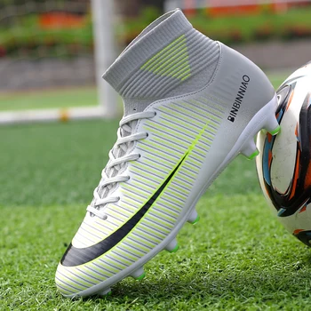 Vīriešu liela izmēra futbola neslīdoši apavi ar augstu, lai palīdzētu futbola apavi tapas āra futbola treniņu zābaki vīriešu futbola apavi