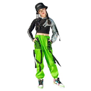 Jaunus Balles Hip Hop Deju Tērpi Meitenēm Modes Vienas Piedurknes Luminiscences Zaļās Bikses Džeza Ielu Deju Tērpiem DN6759