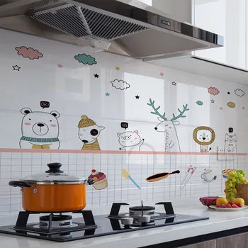 Virtuves eļļa-pierādījums, sienas uzlīmes, caurspīdīgs paster plītis plīts flīzes augstas temperatūras izturīga pašlīmējoša karikatūra tapetes