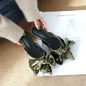 Sandales un čības sieviešu apģērbi Muller slinks vasarā no modes dzīvoklis zemiem papēžiem neto red Baotou pusi čības sieviešu kurpes
