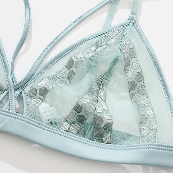 Shaonvmeiwu Sexy plānas trīsstūra kauss bralette caurspīdīgs krūšturis g-string uzstādīt apakšveļa vasaras
