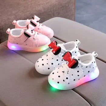 Disney Bērnu Gaismas Čības Meitenēm Bērniem LED Spilgtas Kurpes Cute Bow Minnie Mouse Meiteņu Čības 1 2 3 4 5 6 gadus