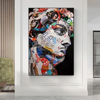 Deivids Krāsains Grafiti Mākslas Gleznas pie Sienas, Mākslas Plakāti un Izdrukas Kolāža Mākslas Dāvida Skulptūru Bildes Mājas Dekoru