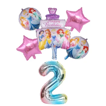 6pcs Trīs Disney Princese Kūka, Folija Baloni, Bērnu Meitenes Dzimšanas diena Apdare Puse 32inch Numuru Balonu Komplekts Bērnu Dienas Dāvanu