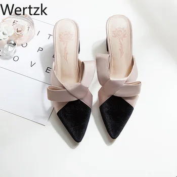 Wertzk Jaunas Ielidošanas 2020. gadam bowknot Sieviešu Čības norādīja Toe augstpapēžu Čības Dāmas Modes sieviešu Kurpes zapatos mujer E512