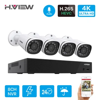 H. Ņemot 4K Ultra HD Poe IP Camera Set 8CH CCTV Drošības Kameras Sistēma 8MP H. 265 VRR Audio Ieraksts Āra Video Novērošanas KOMPLEKTS