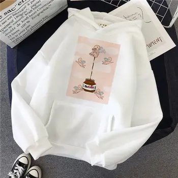 Rudens un ziemas Harajuku grafiskais sporta krekls Nutella Kawaii drukāt sieviešu kapuces džemperis tops sievietēm, hoodies gadījuma sievietes
