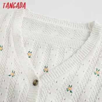 Tangada sievietēm, eleganti izšuvumi jaka vintage džemperis dāma modes fit trikotāžas jaka mētelis 5Z217