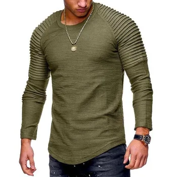 2018 Jaunu Modes Vīriešu Apaļu Kakla Slim tīrtoņa Krāsu garām piedurknēm T-krekls, Svītraina Reizes Reglāns Piedurknēm Stils T krekls Vīriešu t-veida Topi