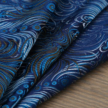 Augstas kvalitātes dzija, kas krāsota žakarda brokāta peacock blue auduma, ko izmanto sievietes, kleita, apģērbs, svārki galda drānu ar 100x75cm
