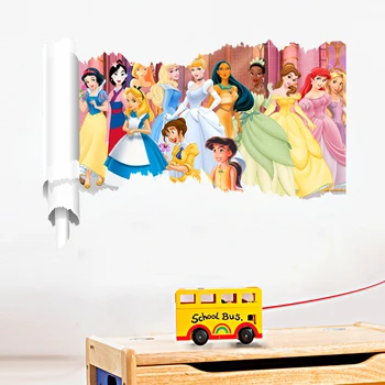 3D Efekts Disney Princess PVC Sienas Uzlīmes Kids Istabas Dekors Karikatūra Sienas Uzlīmes Mākslas Pvc Adesivo De Parede Diy Plakāti Dāvanas