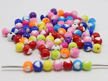 200 Sajauc košļājamās gumijas Krāsu Akrila Apaļas Pērles 8mm ar Sirdi