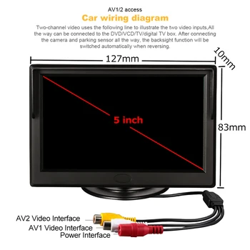 5 Collu Monitors HD Auto Atpakaļgaitā, TFT LCD Digitālais Ekrāns 2 Veids, Video Ieeja Atpakaļskata Displejs Autostāvvieta Uzraudzīt, Lai Backup Kameru
