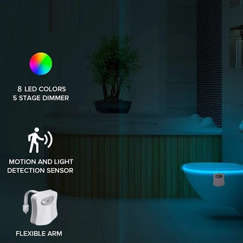 Tualetes Sensors Gaismas Smart Vannas istaba, Tualete Nakts Gaismas Ķermeņa Sensors 8-Krāsu LED Automātiskās Tualetes Nakts Lampa, Vannas istabu Aksesuāri