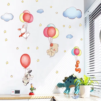 Karikatūra Dzīvniekiem Ballon Mākonis, Sienas Uzlīmes Bērniem, Guļamistaba, Mājas Dekoru Noņemamas Vinila Sienu Apdare Decal Plakāts
