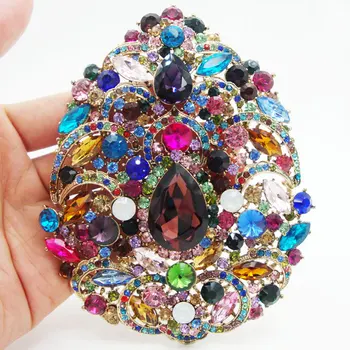 Milzīgs Vintage Ziedu Kritums Kulons Broša Pin Multi-krāsas Rhinestone Crystal