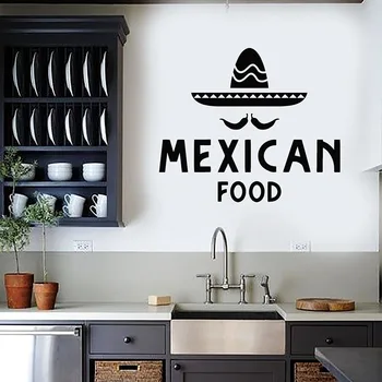 Meksikas Fast Food Sienas Decal Sombrero Pikantu Logo Durvju Logu Vinila Uzlīmes Restorāns Virtuves Interjera Dekoru, Mākslas Tapetes E888