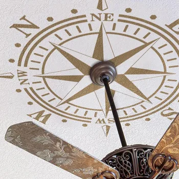 Liels Griestu Kompass Okeāna Sienas Uzlīmes, Guļamistaba, Dzīvojamā Istaba Jūras Pludmales Kompass Vara Lampas Lustras, Sienas Vinila Decal