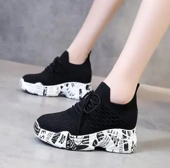 Balta melna platforma, čības, apavi ikdienas apavi sieviešu apavi dāmas platforma čības ķīlis papēži kurpēm zapatillas mujer 2020