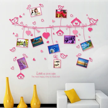 Rozā romantisku Mīlestību virves foto sienas PVC Sienas uzlīmes, Uzlīmes/Adhesive Ģimenes Lovebirds Sienas Uzlīmes DIY Sienas Mākslu, Mājas Dekoru