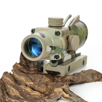 Medību Riflescope 4X32 Nekustamā Fiber Optics Red Dot Izgaismotais Stikla Iegravēts Tīkliņš, Taktiskās Optisko Redzes