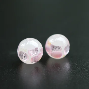 10Pcs 8mm 10mm Rozā Krāsu Lampwork stikla pērles Folija Pērles Apaļas rokas Lējuma Japāņu rotaslietu izgatavošana diy Piederumi Roku darbs