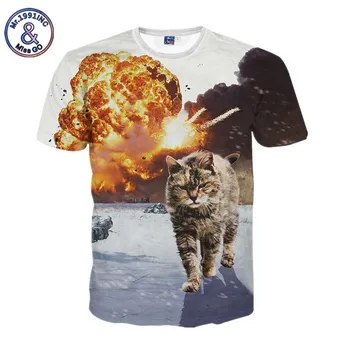 Mr 1991 INC Vasaras Modes Sieviešu, Vīriešu T-krekls Dzīvnieku Smieklīgi 3D Drukas Sprādziena Cat T krekls Camisa Masculina Zīmola Apģērbi S-XXL