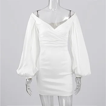 JillPeri Pie Pleca Puff Laternu Piedurknēm Baltā Bodycon Kleita Sievietēm, Seksīgs Apģērbs Elegants Slavenību Dzimšanas Dienas Svinības Kleita